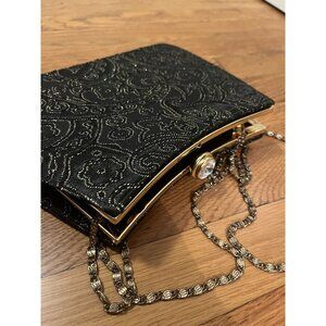 Evening Clutch Purse Black And Gold Brocade Handbag